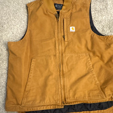 Carhartt Men s Brown Insulated Lined Zip Front Work Vest Logo XL Reg