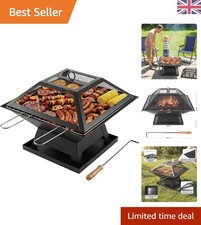Image of Quick Assembly Square Fire Pit with BBQ Grill - Ideal for Backyard Gatherings