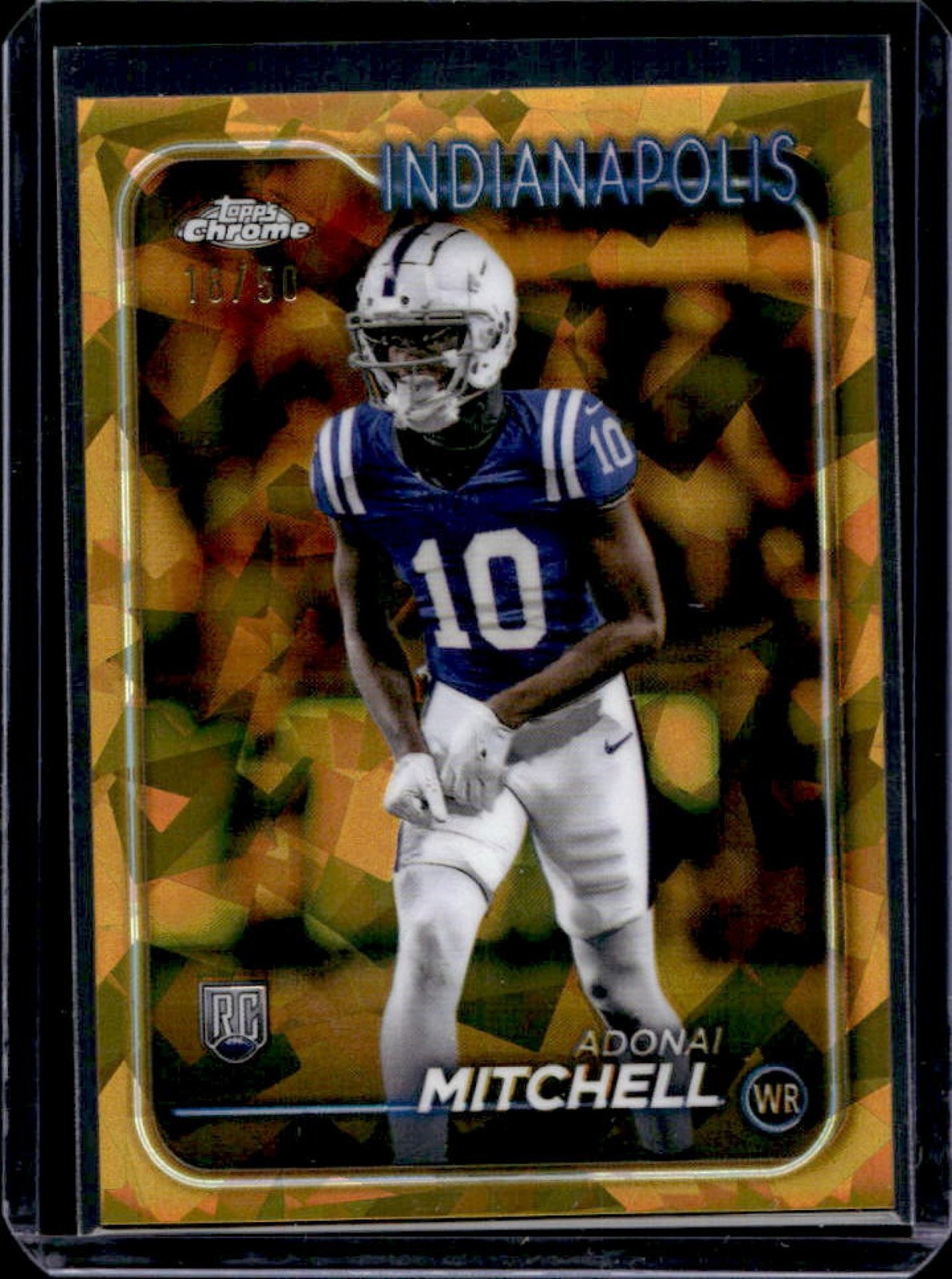2024 Topps Chrome Sapphire Edition Adonai Mitchell RC Gold Refractor #18/50
