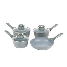 Salter Pan Set 4PC Cookware Set Fry Pan Saucepan Non-Stick Marblestone Grey