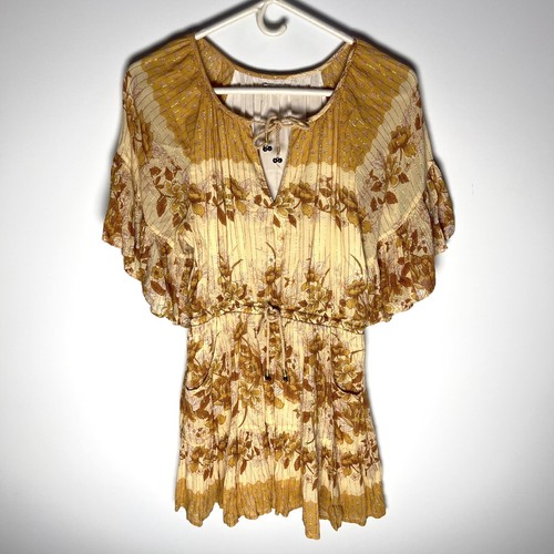 Spell & The Gypsy Collective Wild Bloom Playdress Mustard Floral Metallic Mini M
