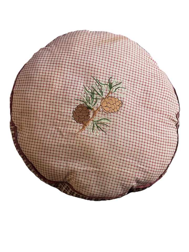 Old Fashioned Pillow Set Round Round 19” Decor indoor/outdoor Vintage Patio Pine - Image 3 of 4
