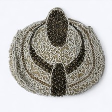 Vtg Glass Seed Hand Beaded Evening Coin Purse Round Clutch Metal Zip Art Deco