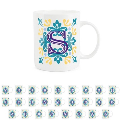 Marokkanische Kachel Buchstabe S Tasse - Blau & Gelb Bone China Alphabet Geschenk Tasse