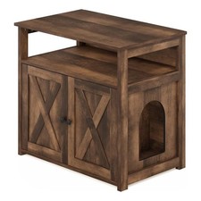 Pemberly Row Farmhouse Cat Litter Cabinet Storage with 2 Doors in Rustic Brown