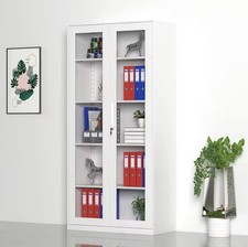 White Glass Door Storage Cabinet Office Cupboard Shelving Unit Lockable