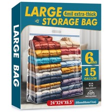 15 Gallon Large Storage Bags, 24" x 24" Clear Plastic Zipper Bags with Handle...