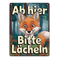 LäChelnder Fuchs Im Wald Metallschild XL In 21X28 Cm - Bitte LäCheln