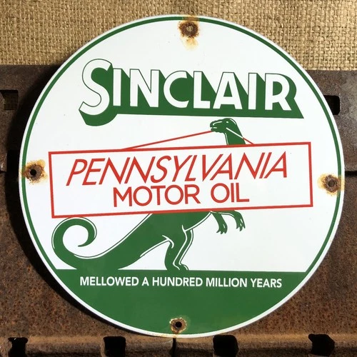 VINTAGE SINCLAIR PENNSYLVANIA MOTOR OIL PORCELAIN GASOLINE GAS SIGN