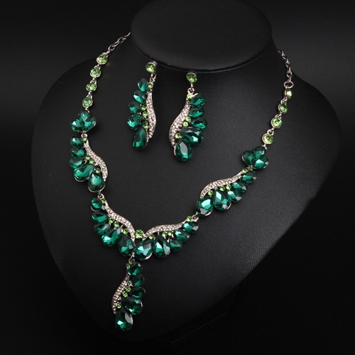 2pcs Crystal Zircon Wedding Party Necklace Earrings for Women Bridal Jewelry Set - Picture 323 of 476