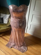 Gorgeous All-Over Rose Gold Sequins Strapless Floor Length Evening Formal Gown