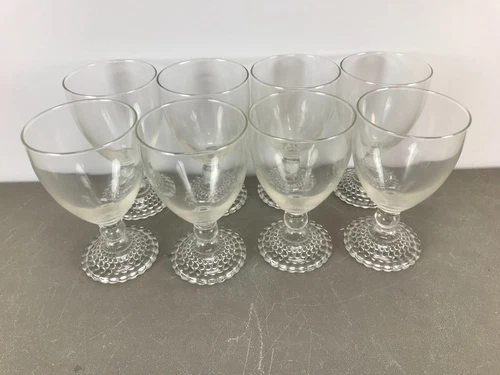 8 vintage Anchor Hocking Boopie Pedestal Base 5.5" Clear Glass Water Goblets