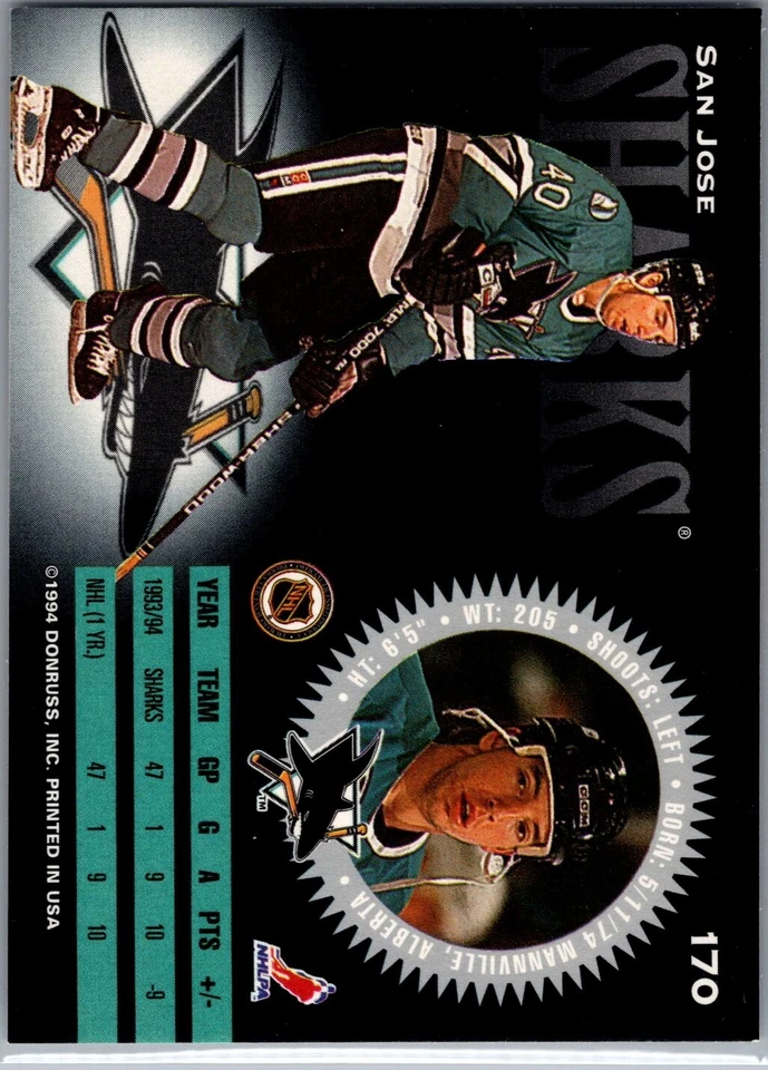 1994-95 Donruss Hockey - #170 Mike Rathje - Image 2 of 2