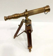 Nautical Brass Old Antique Design Victorian Telescope With Wooden Tripod Stand