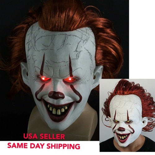 LED Pennywise Clown Mask Stephen King's IT Halloween Cosplay Full Mask Costume - Picture 2 of 9