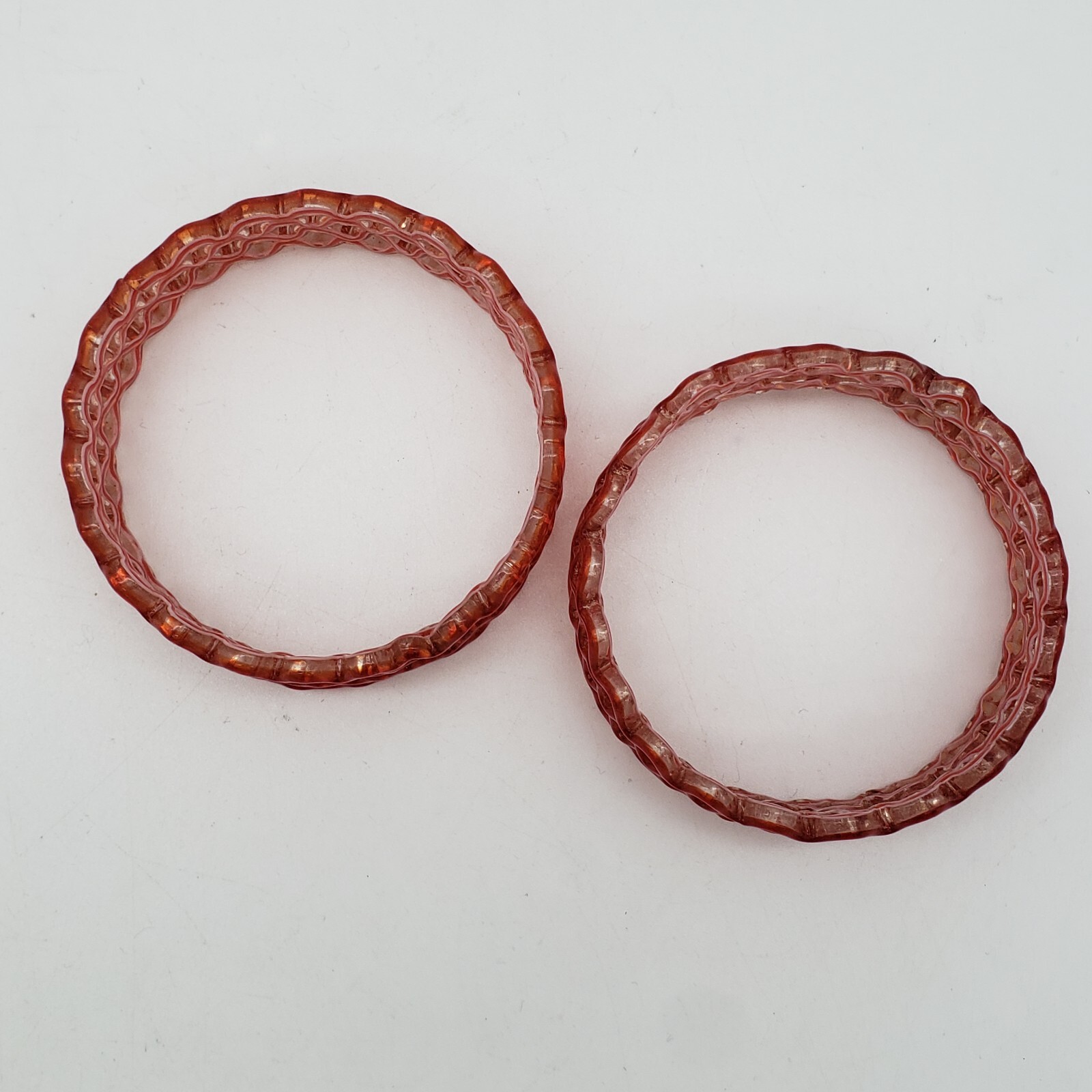 Pair Red and White Zig Zag Pattern Plastic Lucite… - image 4