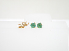 Authentic 14k Yellow Gold Stud Earring, round cut Emerald, May birthstone