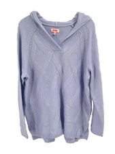 Evri Purple Cable Knit Long Line Hooded Cardigan Soft Sz 1X