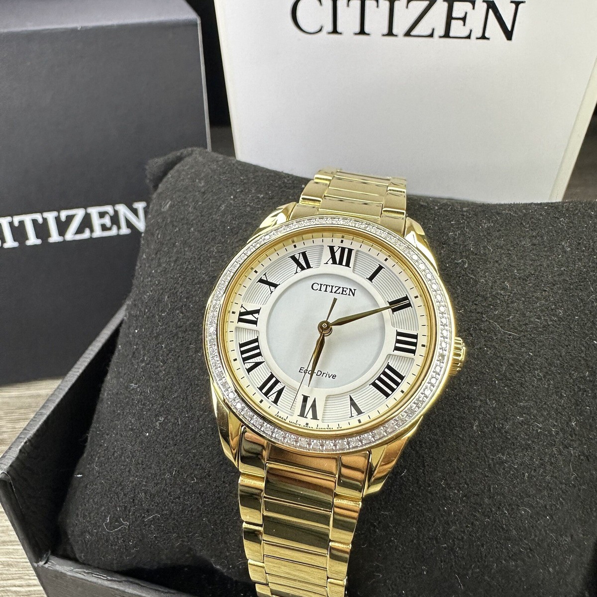NEW✓DIAMONDS✓ Citizen Eco-Drive Arezzo Gold Tone Women's Watch