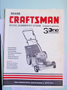 Sears Craftsman lawn mower owners manual model 917.373230