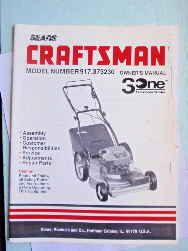 Sears Craftsman lawn mower owners manual model 917.373230