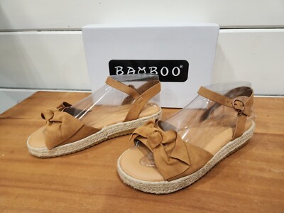 Bamboo Size Womens Shoes Sandals NIB Leather Suede Jute Tan