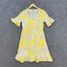 Target Womens Dress Size 8 Yellow Floral Short Sleeve V-Neck Lined Slip 7720