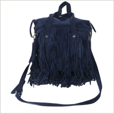 Gianni Chiarini Womens Handbag Shoulder Bag Fringe Blue Suede Hobo Chic Tote 