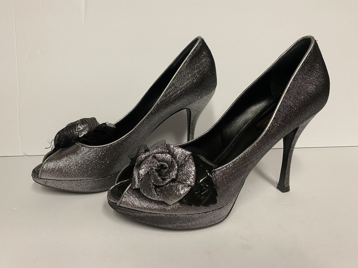 Louis Vuitton Open Toe Pumps Heels Silver Black