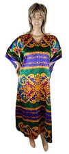 Vintage 1980s Winlar Baroque Short Sleeve Satin Kaftan House Dress One Size