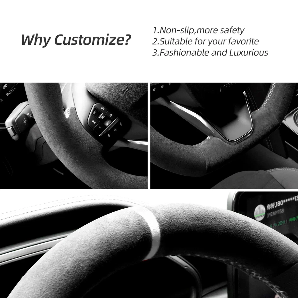 Hand sewn Alcantara Steering Wheel Cover For Ford Focus Fiesta Kuga Puma 2017 - Image 3 of 4