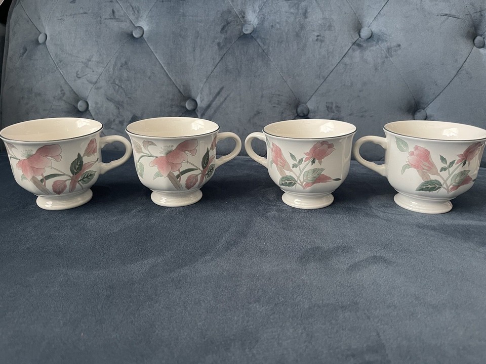 Mikasa Continental 4 pc SET Footed Cups Mugs Silk Flowers F 3003 3"x3.5