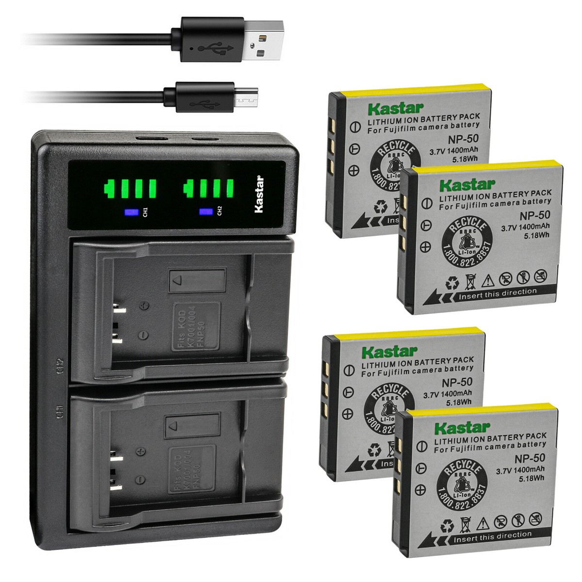 パナソニック Kastar NP-50 Battery LTD2 USB Charger for Kodak PlayFull Dual Zi8
