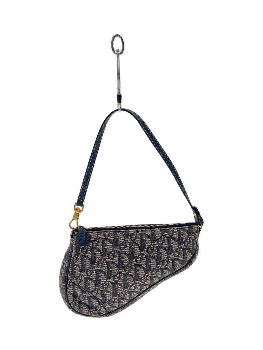 Sac à main Christian Dior toile bleu MC 1021 trotteur selle sac bandoulière occasion