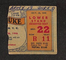 OCTOBER 26, 1946 ARMY  VS DUKE BLUE DEVILS COLLEGE FOOTBALL  TICKET STUB