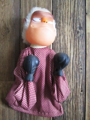 Vintage Smiling Ape Man Punching Boxing Hand Puppet 1990s Doll Toy Works