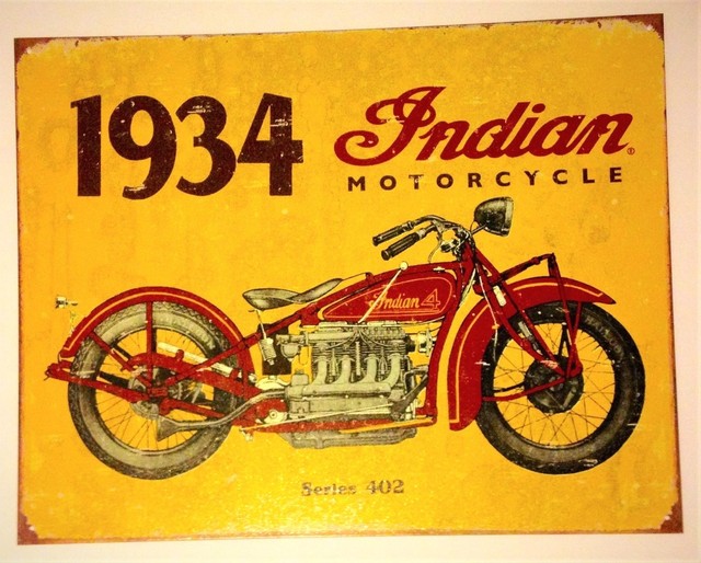 Motorcycle Indian 1934 Model 402 Sign Metal Collectible New 12 1