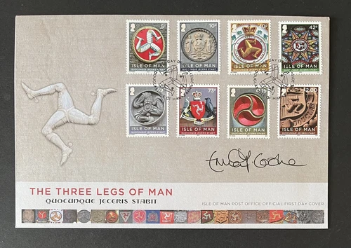 ISLE OF MAN 2013 THREE LEGS OF MAN FIRST DAY COVER DOUGLAS SIGNED BY DESIGNER