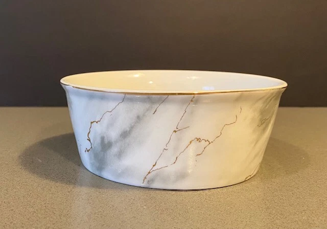 Fido's Diner Dog or Cat Bowls Gold Gray White Marble with Gold Paw Print Inside - Image 4 of 4