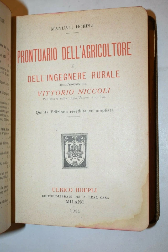 Niccoli PRONTUARIO DELL'AGRICOLTORE e dell'INGEGNERE RURALE Manuali Hoepli 1911 - Immagine 2 di 4