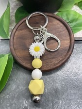 4" Silver-Tone Silicone Beaded Charm Keychain New Free Ship A3911