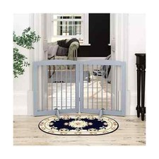 PUPETPO Freestanding Pet Gate for Dogs, Foldable Wooden Dog Gate for House, I...