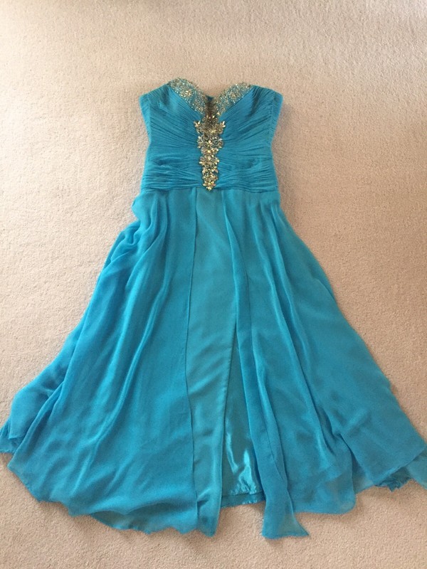   PERFECT $750+ ALYCE PARIS FORMAL STUNNING LONG BEADED GOWN SZ 4 SKY BLUE