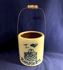 Maple City Pottery Salt Glazed Crock with Handle 1997 I Love Baskets 4.5"