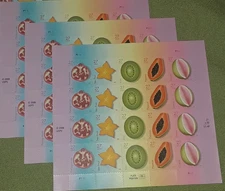 Three panes x 20 = 60 of TROPICAL FRUIT 27¢ US Postage Stamps. USA Sc 4253-4257