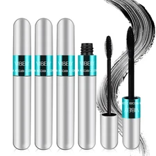4 Pack VIBELY Mascara 5X Longer Washable, 2 in 1 4D Silk Fiber Lash Mascara, No