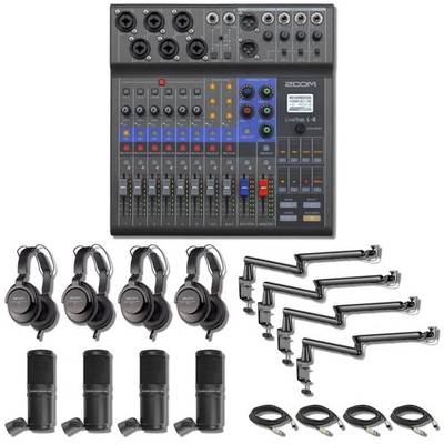 Zoom LiveTrak L8 8-Channel Digital Mixer with 4x ZDM-1 PMP & LowProfile Mic Arms