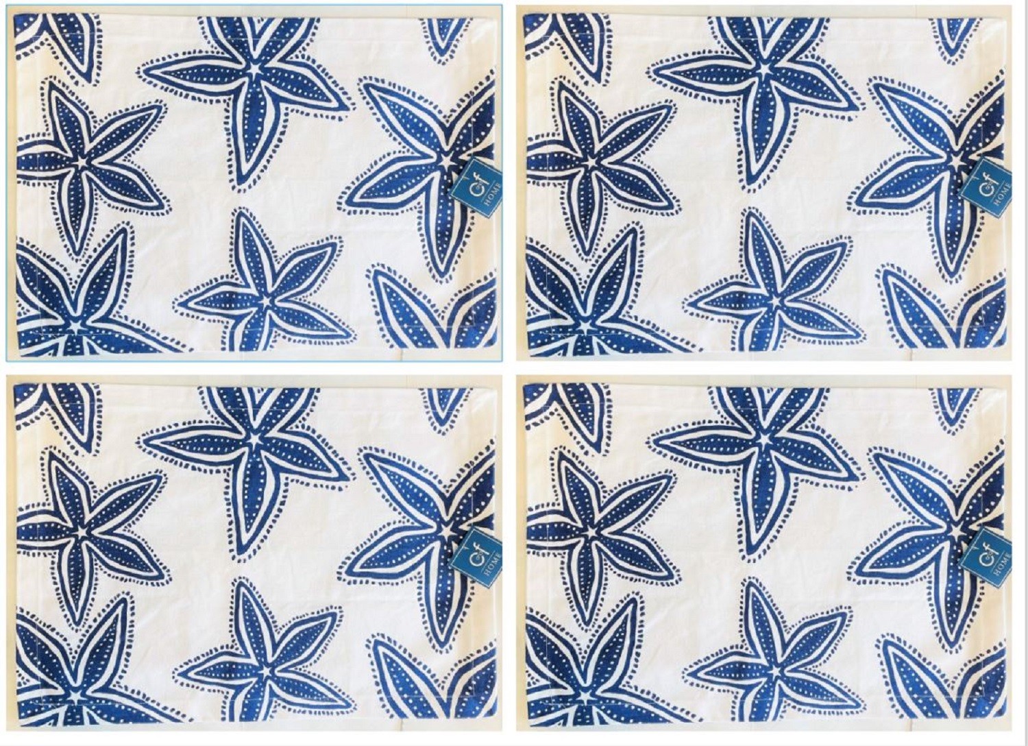 Coastal Starfish Blue and White Placemats Set of 4 Printed Cotton