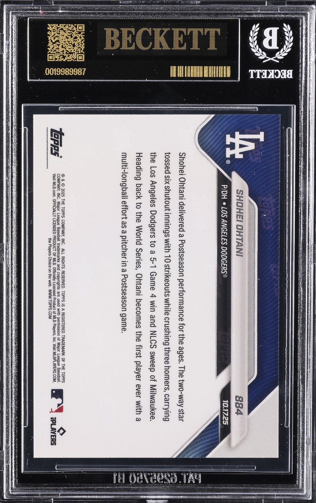 2025 TOPPS NOW #884 SHOHEI OHTANI BGS 10 BLACK LABEL view 2