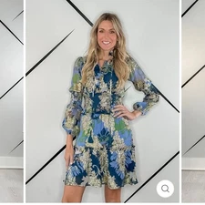 NWT La Fuori Just Bellina Metallic Flowy mini Dress Medium Blue boho 